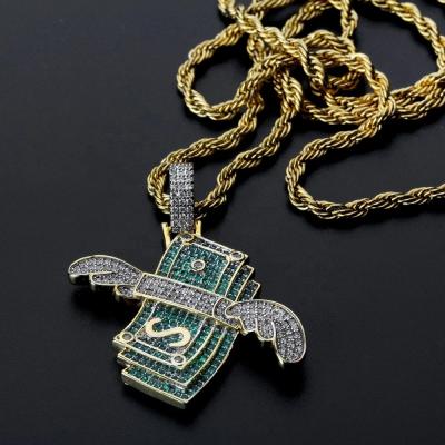 China Hiphop/New Punk Iced Out Hip Hop Gold Color Charm Solid Cash Silver Pendant Necklace Men Flying Chains Jewelry Gifts for sale