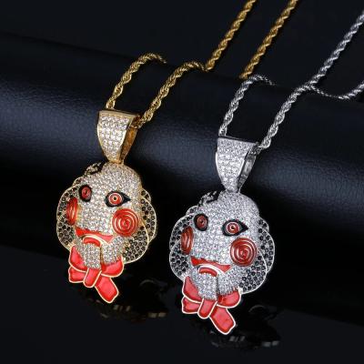 China Hiphop 69 Saw The Clown Pendant Necklace Iced Out Gold Color Silver Chains With Rope Chain Hip Hop Men Women Charm Jewelry for sale