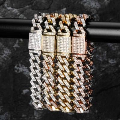 China Hiphop Women Men Jewelry Gift Zircon Party Accessories 14mm Box Clasp Miami Cuban Link Bracelet Big for sale