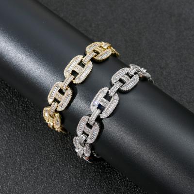 China Hiphop OH Box Clasp 16mm Joyas Pulsera Cadenas Cubana Iced Out Cubic Zirconia Hog Nose Cuban Link Bracelet for sale