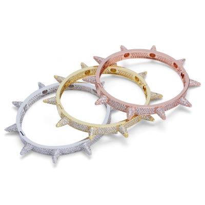 China Hiphop OH Spikes Rivet Stud Men's Charm Bracelets Bangle Iced Out Gold Color Silver Bangles Hip Hop / Punk Gothic Bling Jewelry for sale