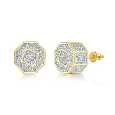 China New Unique Design FASHIONABLE Style Unisex Glacial Jewelry Sparkling Geometric Round Bling Zircon Stud Earrings for sale