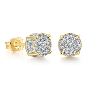 China Hip Hop Tendencia Joyeria Aretes De Mujer Full Men's Hiphop 2021 Female Round CZ Stud Earring OHE001-M for sale