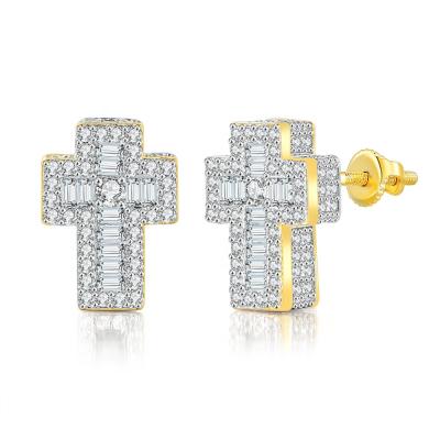 China Bling Icy Zirconia Design Personality Vintage Hip Hop Rock Copper Jewelry Cross Earring For Women Men for sale