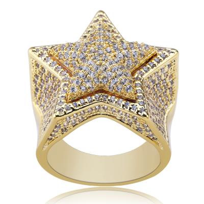 China Hiphop OH Hip Hop Five Star Rings Mens Gold Silver Color Iced Out Cubic Zircon Jewelry Ring Gifts for sale