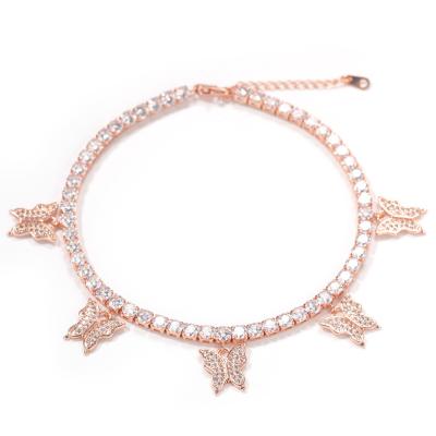 China Wholesale Hiphop OH Bling 4MM Iced Out AAAAA Zircon Diamond Butterfly Tennis Anklet Bracelet for sale