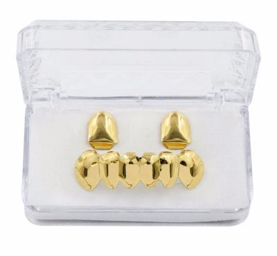 China Fit Hip Hop Jewelry OH New Hip Hop Rose Gold Color Plated Mouth Grillz Set 2 Pcs Single Top And 6 Teeth Bottom Set Black Gun Grills for sale