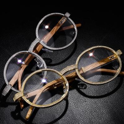 China OH Punk Vintage Round Cubic Luxury Women Men New Luxury Women Sunglasses Fashion Eyewear Hip Hop Hip Hop Jewelry Crystal Wood Glasses Iced Out Zircon for sale