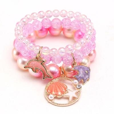 China 2021 Newest Beads Cute Bracelet With Ocean Animals Shell Pendant For Kids Pink Color Charms For Bracelet for sale