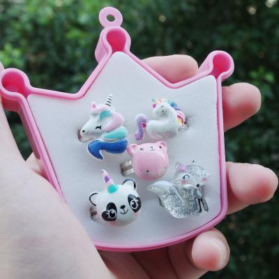 China Korean Cute Fashion Baby Princess Jewelry Rings Set For Kids Animals Unicorn Ring With Case for sale