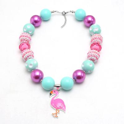 China New Fashion Cute Cute Cartoon Flamingo Pendant Beaded Necklace For Kids for sale