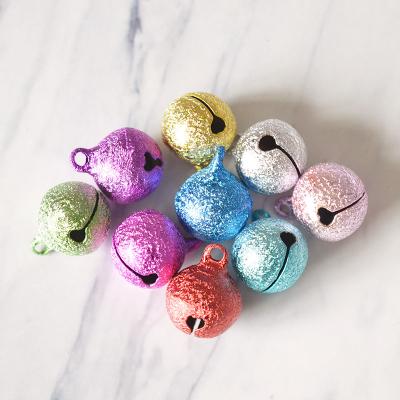 China Jewelry Accessories 12mm 14mm Pigtails Metal Christmas Bell With Snow Jingle Bell For Christmas Colorful And DIY Accessories for sale