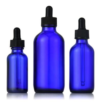 China Personal Care Xuzhou Factory 30ml 60ml 120ml Blue Glass Empty Dropper Bottle for sale