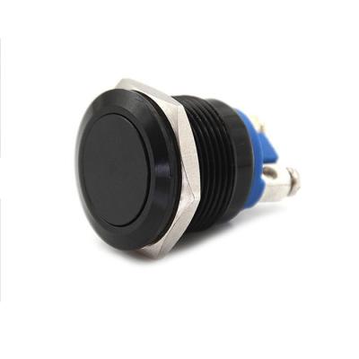 China Normally Open Flush Push-Reset19mm Push Button Switch Black Momentary Metal Contact Waterproof Push Button 19-A1 for sale