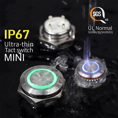 China ON) - 22MM Mini Short Tact Waterproof IP68 Momentary Metal Ultrathin) 12 16 19 Push Button Switch With LED Indicator Light Red Green for sale