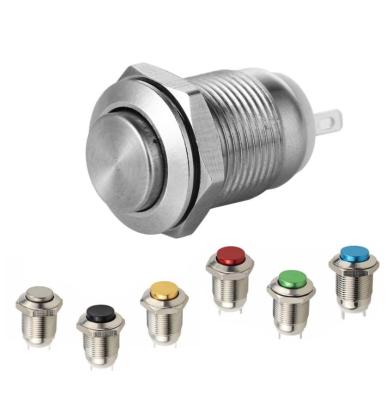 China Round 2A 250V 1NO Momentary Ring 12mm Push Button Momentary Waterproof Switch Start High / Multicolor Metal for sale