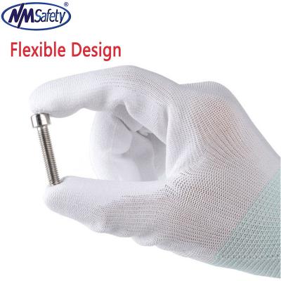 China NMSAFETY 13 Anti-Slip Gauge White Polyester Knitted Coating Polyurethane White Gloves Work Protective Work Gloves for sale