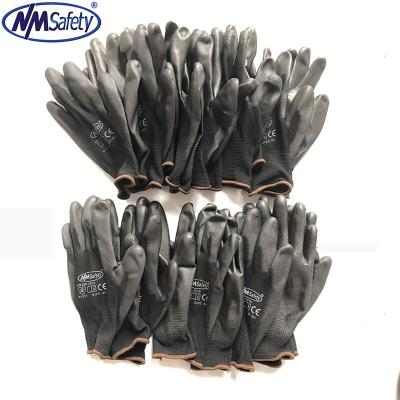 China NMSafety Anti-Slip Cheap 13 Gauge Black Polyester Liner Coated Protective PU Handwork Safety Working Gloves for sale