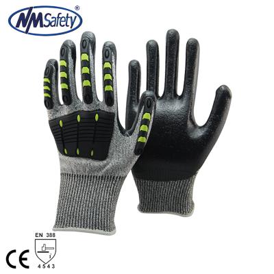 China Cut resistant; NMsafety New Design 13 Gauge Anti Impact And Cut 5 TPR Chips On Back Work Safety Gloves for sale