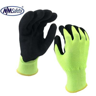 China NMSAFETY Anti-Cut Yelow Sandy Nitrile Grip Cut Resistance Work Gloves, ANSI Cut A6, EN388 4X44F for sale