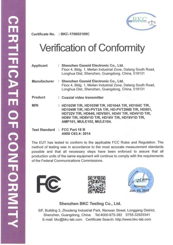 FCC - Shenzhen Gaosid Electronic Co., Ltd.