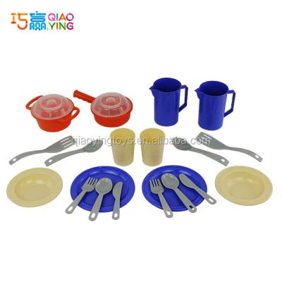 China Kitchen Toys Set 22pc Kitchen and Dinner Set in White Top Tuck Box with Color Label, Pretend and Play Cooking Set, for sale