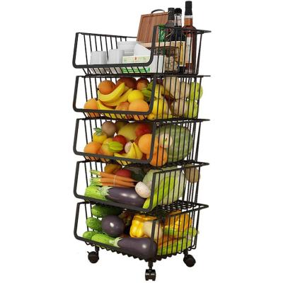 China Multifunctional 5 Tiers Fruit Storage Rack Shelf Rack Vegetable Storage Panel Table Kitchen Rack Custom for sale