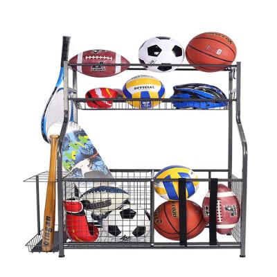 China Display Sports Merchandise Basketball Display Rack Soccer Metal Shelf Display Stand For Retail Store, Display Kick Tennis Racket for sale