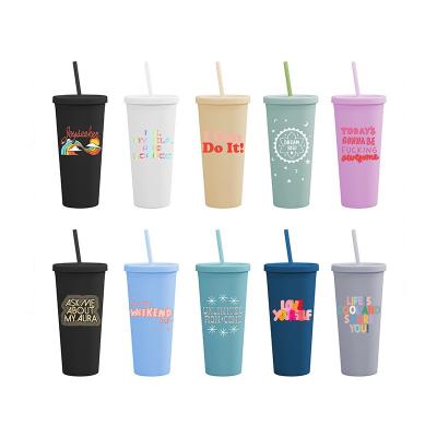 China 24 Ounce Portable Modern Casual Plastic Travel Coffee Mug Double Wall Tumbler With Leak Proof Lid And Straw for sale