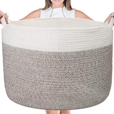 China Large Cotton Rope Blanket Storage Baby Sustainable Hamper Woven Laundry Hamper With Handles Soft Nursery Hamper Storage Bins for sale