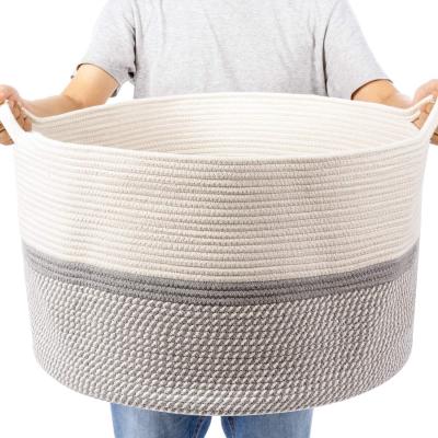 China Extra Large Cotton Rope Woven Basket Throw Cover Sustainable Storage Basket With Handles Decorative Clothes Basket for sale