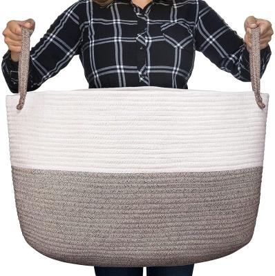 China 100% Sustainable Nursery Storage Basket Cotton Rope Basket with Sturdy Handles Baby Bin Organizer for Laundry Toys Covers Pillows for sale