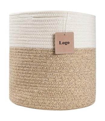 China Sustainable Round Solid Cotton Rope Basket Laundry Storage Basket Cube Storage Baskets for sale