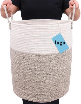 China Cotton Laundry Hamper Sustainable Foldable Rope Woven Hamper Tall Basket For Blankets Sundries Storage Basket for sale