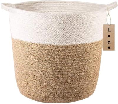 China Modern Viable Cotton Rope Storage Basket Foldable Laundry Hamper with Handles for Toys, Blanket and Potted Plant Cover for sale