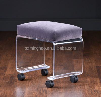 China Eco - Friendly Acrylic Rolling Stool Vanity Stool With Velvet Seat for sale