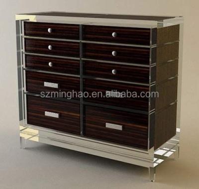 China Living Room/Bathroom Acrylic Plexiglass Entry Cabinet Brown Lucite Drawers Storage Cabinet for sale