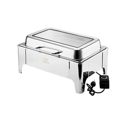 China Transparent Cover Metal Buffet Stove Commercial Stainless Steel Chafing Dishes Shake Electric Food Warmer Set With Glass Cover for sale