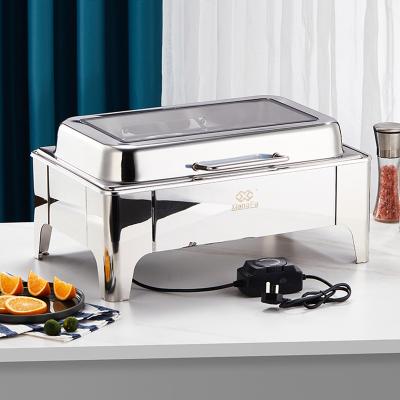 China Clear Cover Stainless Steel Rectangle Round Chafing Dish Set with Heater Chafing Dishes Food Warmer Restaurant Buffet Electric Stove for sale