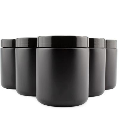 China 9oz Glass Cosmetic Cream Jar Black Color Cosmetic Glass Container With Plastic Lid for sale