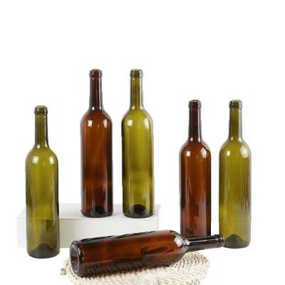 China Wholesale Green Amber Empty Beverage 500ml 750ml Bordeaux Shape Glass Wine Bottle for sale