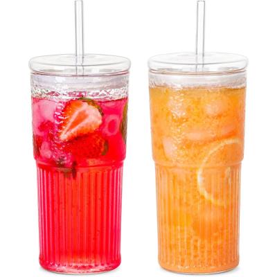 China High quality glass boba drink cup 200ml 350ml 500ml 600ml glass mug with straw for sale