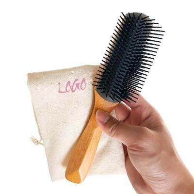 China Private Label Handle Natural Wood Wide Detangling Hair Spaced 9 Row Denman Hair Pins Styling Brush for sale