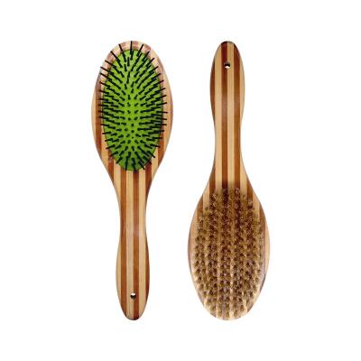 China Boar High Quality Natural Bamboo Bristle Cushion Air Hair Brush Detangler Pet Supplies Striped Brush for sale