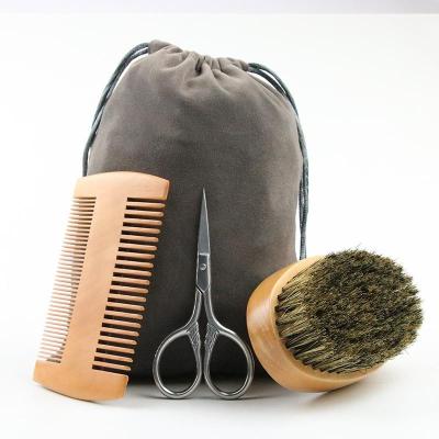 China Salon Barber Hairdressing Tool Beard Brush and Wooden Comb Set for sale