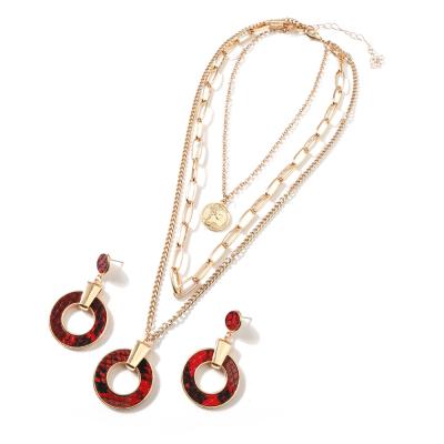 China Multilayer Ethnic Style Snakeskin Pattern Earrings Set Retro Ornaments Women's Alloy Coin Necklace Pendant Surround Earrings for sale