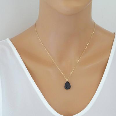 China FASHIONABLE Lava Necklace Jewelry Dainty Teardrop Lava Diffuser Necklace 14k Gold Sufficiency Essential Oil Diffuser Necklace for sale