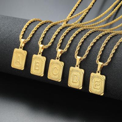 China Other New Hip Hop Men's Stainless Steel Necklace Square 26 English Capital Letters Pendant Necklace for sale