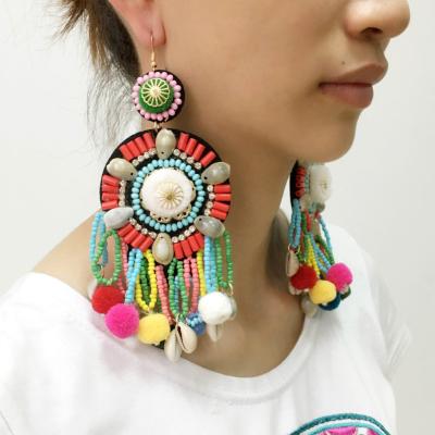 China Ethnic Wholesale Bohemian Exaggerated Colorful Earrings Pearl Tassel Shell Dangle Earrings Popular Ethnic Style Dangle Earrings for sale