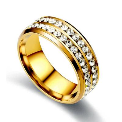 China FASHIONABLE Accessories Titanium Lady Diamond Ring Fashion Stainless Steel Double Row Diamond Couples Ring for sale